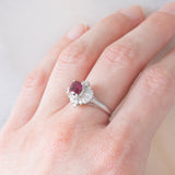 Anello ballerina vintage in platino con rubino (1.05ct) e diamanti (0.43ctw), anni ‘80/‘90