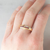 Anello vintage in oro giallo 18K con rubini e diamanti, anni ‘60/‘70