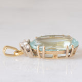 Ciondolo vintage in oro giallo e bianco 14K con acquamarina (10ct ca.) e diamanti di taglio brillante (0.25ctw ca.), anni ‘70