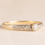 Anello vintage in oro giallo e bianco 9K con diamanti (0.18ctw ca.), anni ‘90