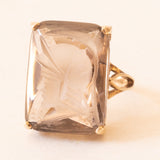 Anello vintage in oro giallo 9K con quarzo fumé inciso con testa di soldato romano, anno 1975
