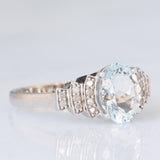 Anello vintage in oro bianco 10K con acquamarina (2.20ct ca.) e diamanti (0.13ctw ca.), anni ‘90
