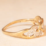 Anello vintage intrecciato in oro giallo e bianco 9K con diamanti (0.04ctw ca.), anni ‘70