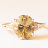 Anello da cocktail vintage in oro giallo 9K con quarzo citrino (4.20ct ca.) e diamanti