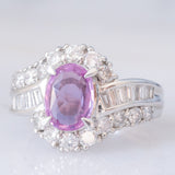 Anello vintage in platino con zaffiro rosa (1.37ct) e diamanti (1ctw), anni ‘90