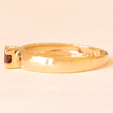 Anello solitario in oro giallo 14K con granato, anni ‘70/‘80