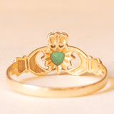 Anello Claddagh vintage in oro giallo 9K con crisoprasio, anno 1992