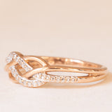 Anello intrecciato vintage in oro rosa e bianco 9K con diamanti, anni ‘90