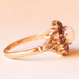 Anello vintage in oro giallo 9K con opale (0.50ct ca.) e granati (0.40ctw ca.), anno 1988