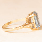 Anello vintage in oro giallo 9K con pasta di vetro azzurra, anno 1990
