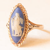 Anello a navette vintage in oro giallo 9K con jasperware