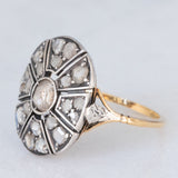 Anello antico in oro giallo 18K e argento con diamanti di taglio rosetta (1ctw ca.), primi del ‘900