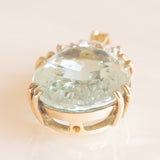 Ciondolo vintage in oro giallo e bianco 14K con acquamarina (10ct ca.) e diamanti di taglio brillante (0.25ctw ca.), anni ‘70