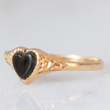 Anello vintage in oro giallo 9K con cuore di onice, anno 1989