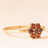 Anello a fiore vintage in oro giallo 8K con granati (0.35ctw ca.), anni ‘50/‘60