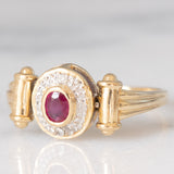 Anello doppio girevole in oro giallo 14K con rubino (0.20ct ca.)/smeraldo (0.14ct ca.) e diamanti, anni ‘80