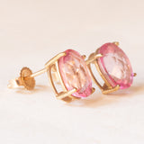 Orecchini punto luce vintage in oro giallo 9K con topazi rosa trattati (4ctw ca.)