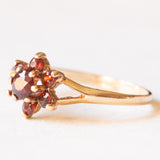 Anello a margherita vintage in oro giallo 9K con granati, anno 1979