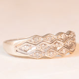 Anello a fascia vintage in oro bianco 9K con diamanti (0.13ctw ca.), anni ‘70/‘80