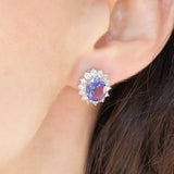 Orecchini a margherita vintage in platino con tanzaniti (4.45ctw) e diamanti (1.26ctw), anni ‘80/‘90