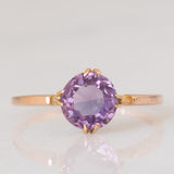 Solitario antico in oro rosa e giallo 9K con ametista (1.20ct ca.), anni ‘10/‘20