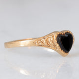 Anello vintage in oro giallo 9K con cuore di onice, anno 1989