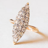 Anello a navette antico in oro giallo 18K e argento con diamanti di taglio vecchio (1.50ctw ca.), anni ‘10/‘20