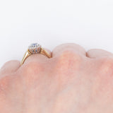 Anello a margherita vintage in oro giallo 9K con zaffiro (0.36ct ca.) e diamanti (0.12ctw ca.), anno 1989