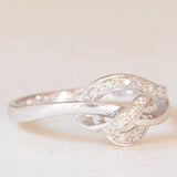 Anello vintage a nodo in oro bianco 9K con diamanti (0.06ctw ca.), anni ‘90