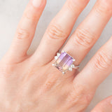 Anello da cocktail vintage in platino con ametrina (7.55ct) e diamanti (0.33ctw), anni ‘80/‘90