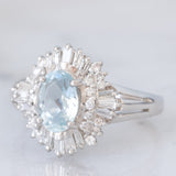 Anello ballerina vintage in platino con acquamarina (0.65ct) e diamanti (0.35ctw), anni ‘80/‘90