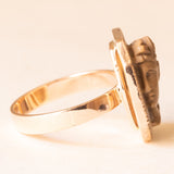 Anello vintage in oro giallo 9K con cammeo su lava, anni ‘40/‘50