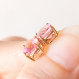 Orecchini punto luce vintage in oro giallo 9K con topazi rosa trattati (4ctw ca.)