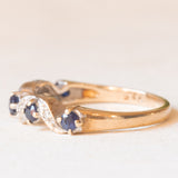 Veretta vintage in oro giallo e bianco 9K con zaffiri (0.35ctw ca.) e diamanti (0.04ctw ca.), anno 1988