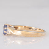 Trilogy vintage in oro giallo 9K con tanzanite (0.35ct ca.) e diamanti di taglio brillante (0.05ctw ca.), anni ‘90