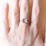 Anello vintage in oro bianco 14K con acquamarina (1.30ct ca.) e diamanti di taglio brillante (0.12ctw ca.), anni ‘80