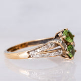 Toi et Moi vintage in oro giallo 8K con cromotormaline (0.65ctw) e diamanti (0.18ctw)