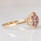 Anello a fiore vintage in oro giallo 9K con rubini (0.40ctw ca.) e diamanti, anni ‘70