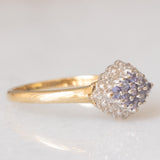 Anello vintage in oro giallo e bianco 9K con tanzaniti (0.25ctw ca.) e diamanti, anni ‘90