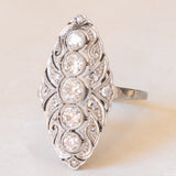 Anello Art Nouveau in oro bianco 14K con diamanti di taglio vecchia Europa (0.70ctw ca.) e di taglio rosetta, anni ‘20