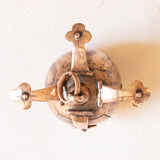 Ciondolo massonico vintage con lamina in oro giallo 9K su argento a forma di sfera e apribile con sei piramidi e disegni incisi