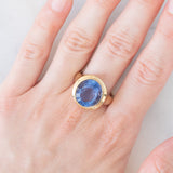 Anello da cocktail vintage in oro giallo 9K con fluorite (9ct ca.), anni ‘70/‘80