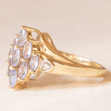 Anello vintage in oro giallo e bianco 9K con tanzaniti (0.70ctw ca.) e diamanti (0.02ctw ca.), anno 2003