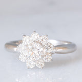 Anello a margherita vintage in platino con diamanti di taglio brillante (1.02ctw), anni ‘70/‘80