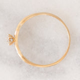 Anello a fascia con fiore centrale in oro giallo 9K con diamanti (0.05ctw ca.), anni ‘70/‘80