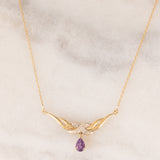 Collana vintage in oro giallo 9K con ametista (0.35ct ca.) e diamanti, anni ‘80