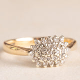 Anello vintage in oro giallo e bianco 9K con diamanti (0.14ctw ca.), anni ‘70/‘80