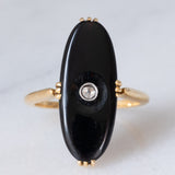 Anello Art Déco in oro giallo 18K con onice e diamante di taglio Rosetta (0.07ct ca.), anni ‘30