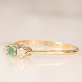 Trilogy vintage in oro giallo 9K con smeraldo e diamanti, anno 1981