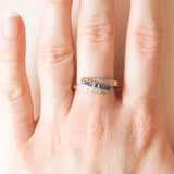 Anello vintage in oro giallo e bianco 9K con zaffiri (0.14ctw ca.) e diamanti, anni ‘70/‘80